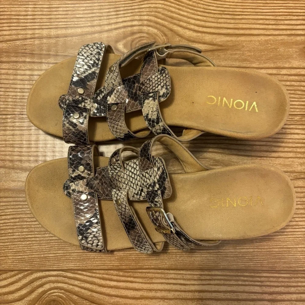 Vionic Orthotic Radia Wedge Sandals Faux Snakeskin Open Tie Size 6 - Picture 5 of 6